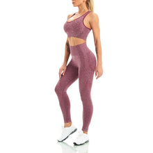 Load image into Gallery viewer, WodoWei Women 2 Piece Workout Outfits Sports Bra Seamless Leggings Yoga Gym Activewear Set (YO611-red Wine)