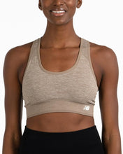 Load image into Gallery viewer, New Balance Women's Seamless MID Impact Heather Keyhole Sport Bra with Removable Pads, Chocolate Brown