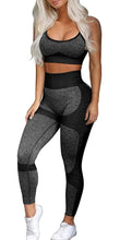 Load image into Gallery viewer, OLCHEE Women’s Workout Sets 2 Piece - Seamless Yoga Leggings and Cross-Strap Sports Bra Gym Outfits Activewear Matching Set - Black