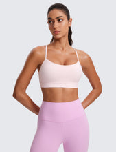 Load image into Gallery viewer, CRZ YOGA Butterluxe Womens Y Back Sports Bra - Padded Racerback Low Impact Spaghetti Thin Strap Workout Yoga Top Strawberry Pink