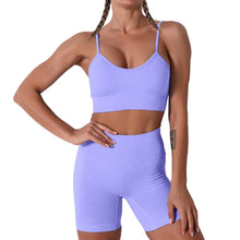 Load image into Gallery viewer, Women Seamless Yoga Set 2 Piece Workout Sport Bra with High Waist Shorts Legging Outfit Tracksuit.JNINTH (Lavender Purple)