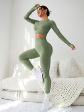 Load image into Gallery viewer, LIGHT DOT Women's Workout Outfits 2 Pieces Yoga Suits Long Sleeve Crop Top High Waist Sport Leggings Active Gym Set (Green)
