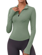 Load image into Gallery viewer, Active Long Sleeve Tops for Women Yoga Running Athletic Shirts Quick Dry Hiking Tennis Golf Clothes Workout Crop Top(Sage)