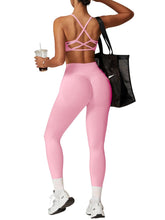 Load image into Gallery viewer, Impact Leggings for Women Seamless Workout Yoga Pants Hidden Scrunch Butt Tummy Control Gym Leggings Mid Low Waist 25" Pink