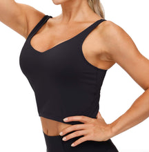 Load image into Gallery viewer, Women’s Longline Sports Bra Wirefree Padded Medium Support Yoga Bras Gym Running Workout Tank Tops (Black)