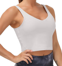 Load image into Gallery viewer, Women’s Longline Sports Bra Wirefree Padded Medium Support Yoga Bras Gym Running Workout Tank Tops (Light Grey)