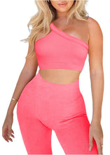 Load image into Gallery viewer, niyokki Workout Outfits Sets for Women 2 Piece Ribbed Exercise Secy One Shoulder Tops High Waist Leggings Active Yoga Set