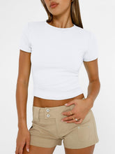 Load image into Gallery viewer, AUTOMET Womens Short Sleeve T Shirts Basic Summer 2025 Workout Tops Crew Neck Gym Crop Tops Trendy Y2K Clothes White