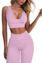 Load image into Gallery viewer, QINSEN Workout Outfits for Women 2 Piece Ribbed Seamless Crop Tank High Waist Yoga Leggings Sets (Dusty Pink)