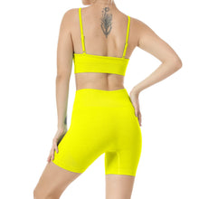 Load image into Gallery viewer, Women Seamless Yoga Set 2 Piece Workout Sport Bra with High Waist Shorts Legging Outfit Tracksuit.JNINTH (Yellow)