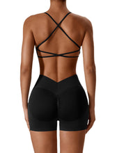 Load image into Gallery viewer, ABOCIW Workout Sets for Women Seamless V Back Scrunch Butt Lifting High Waist Biker Shorts Cross Back Sports Bra 2 Piece Yoga Gym Sets Black