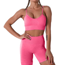 Load image into Gallery viewer, Women Seamless Yoga Set 2 Piece Workout Sport Bra with High Waist Shorts Legging Outfit Tracksuit.JNINTH (Rose Red)