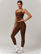 Load image into Gallery viewer, Womens Workout Sets Two Piece Seamless Stretch Cross Back Tank Top Matching Tummy Control High Waist Leggings Set 2 Piece For Women Gym Yoga Active Wear Outfits Athletic Work Out Clothes Brown