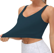 Load image into Gallery viewer, Women’s Longline Sports Bra Wirefree Padded Medium Support Yoga Bras Gym Running Workout Tank Tops(Dark Blue Green)