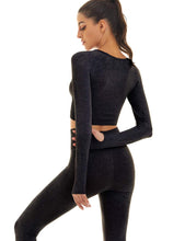 Load image into Gallery viewer, Toplook Women Seamless Workout Outfits Athletic Set Leggings + Long Sleeve Top 2 Pieces(Black)