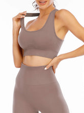Load image into Gallery viewer, Workout Sets for Women 2 Piece High Waisted Seamless Leggings with Padded Stretchy Sports Bra Sets Yoga Outfit Jogging Gym Clothes(NA007S- Coffee)