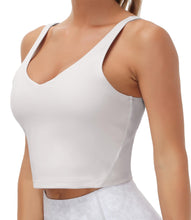 Load image into Gallery viewer, Women’s Longline Sports Bra Wirefree Padded Medium Support Yoga Bras Gym Running Workout Tank Tops (Light Grey)
