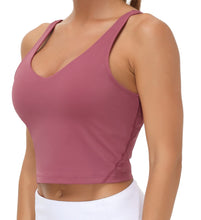 Load image into Gallery viewer, Women’s Longline Sports Bra Wirefree Padded Medium Support Yoga Bras Gym Running Workout Tank Tops (Rose red)