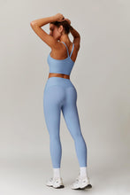 Load image into Gallery viewer, Womens Workout Sets Two Piece Seamless Stretch Cross Back Tank Top Matching Tummy Control High Waist Leggings Set 2 Piece For Women Gym Yoga Active Wear Outfits Athletic Work Out Clothes Blue 2