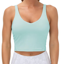Load image into Gallery viewer, Women’s Longline Sports Bra Wirefree Padded Medium Support Yoga Bras Gym Running Workout Tank Tops (Light Blue)