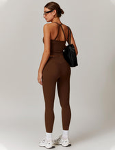 Load image into Gallery viewer, Womens Workout Sets Two Piece Seamless Stretch Cross Back Tank Top Matching Tummy Control High Waist Leggings Set 2 Piece For Women Gym Yoga Active Wear Outfits Athletic Work Out Clothes Brown