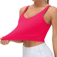 Load image into Gallery viewer, Women’s Longline Sports Bra Wirefree Padded Medium Support Yoga Bras Gym Running Workout Tank Tops(Magenta)