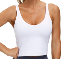 Load image into Gallery viewer, Women’s Longline Sports Bra Wirefree Padded Medium Support Yoga Bras Gym Running Workout Tank Tops (White)