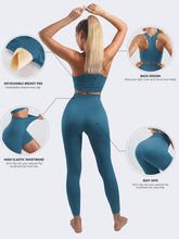 Load image into Gallery viewer, Women’s Yoga Outfits 2 piece Set Workout Tracksuits Sports Bra High Waist Legging Active Wear Athletic Clothing Set (Small, 1917 Teal Green)