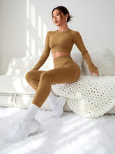 Load image into Gallery viewer, LIGHT DOT Women's Workout Outfits 2 Pieces Yoga Suits Long Sleeve Crop Top High Waist Sport Leggings Active Gym Set (Khaki)