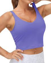Load image into Gallery viewer, Women’s Longline Sports Bra Wirefree Padded Medium Support Yoga Bras Gym Running Workout Tank Tops(Bright Purple)