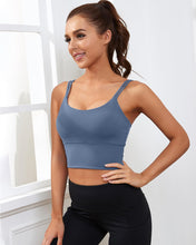 Load image into Gallery viewer, Everrysea Longline Sports Bra for Women Padded Workout Tank Tops Built in Bras Strappy Yoga Corp Top Camisole Blue