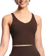 Load image into Gallery viewer, Women’s Longline Sports Bra Wirefree Padded Medium Support Yoga Bras Gym Running Workout Tank Tops Brown