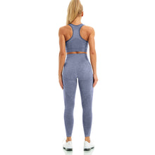 Load image into Gallery viewer, WodoWei Women 2 Piece Workout Outfits Sports Bra Seamless Leggings Yoga Gym Activewear Set (YO610-Navy blue Marl)