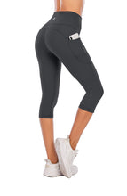 Load image into Gallery viewer, Steppe Naked Feeling High Waisted Yoga Pants Women's Workout Capris Leggings with Pockets Tummy Control Buttery Soft Running Compression Capris for Athletic Gym Exercise Fitness Dark Grey