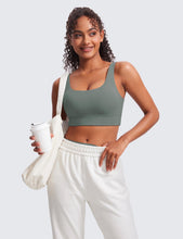 Load image into Gallery viewer, CRZ YOGA Butterluxe Womens U Back Sports Bra - Scoop Neck Padded Low Impact Yoga Clothes Workout Crop Top with Built in Pads Grey Sage