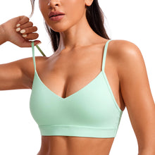 Load image into Gallery viewer, CRZ YOGA Butterluxe V-Neck Sports Bras for Women - Adjustable Thin Straps Padded Yoga Top Basic Wireless Camisole Mint Moment