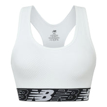 Load image into Gallery viewer, New Balance Womens Seamless Wirefree, Racerback Sports Bra with Removable Pads, Bottom Band with Logo, Munsell White