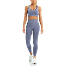 Load image into Gallery viewer, WodoWei Women 2 Piece Workout Outfits Sports Bra Seamless Leggings Yoga Gym Activewear Set (YO610-Navy blue Marl)
