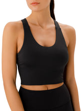 Load image into Gallery viewer, JOYSPELS Sports Bras for Women Extra Comfort Criss-Cross Back Padded Workout Tops for Women Medium Support Black