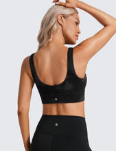 Load image into Gallery viewer, CRZ YOGA Butterluxe Womens U Back Sports Bra - Scoop Neck Padded Low Impact Yoga Clothes Workout Crop Top with Built in Pads Black Tie Dye Flowers