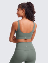 Load image into Gallery viewer, CRZ YOGA Butterluxe Womens U Back Sports Bra - Scoop Neck Padded Low Impact Yoga Clothes Workout Crop Top with Built in Pads Grey Sage