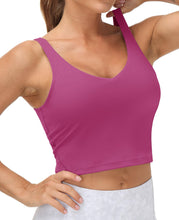 Load image into Gallery viewer, Women’s Longline Sports Bra Wirefree Padded Medium Support Yoga Bras Gym Running Workout Tank Tops(Fuchsia)