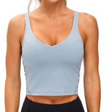 Load image into Gallery viewer, Women’s Longline Sports Bra Wirefree Padded Medium Support Yoga Bras Gym Running Workout Tank Tops (Denim Blue)
