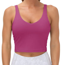 Load image into Gallery viewer, Women’s Longline Sports Bra Wirefree Padded Medium Support Yoga Bras Gym Running Workout Tank Tops(Fuchsia)
