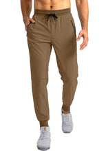 Load image into Gallery viewer, Pudolla Men's Lightweight Tapered Jogger Pants with Zip Pockets – Quick-Dry Athletic Running Joggers in Brown