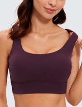 Load image into Gallery viewer, CRZ YOGA Butterluxe Womens U Back Sports Bra - Scoop Neck Padded Low Impact Yoga Clothes Workout Crop Top with Built in Pads Deep Purple