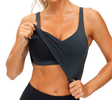 Load image into Gallery viewer, Women’s Longline Sports Bra Wirefree Padded Medium Support Yoga Bras Gym Running Workout Tank Tops (Charcoal Grey)