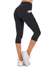 Load image into Gallery viewer, Steppe Naked Feeling High Waisted Yoga Pants Women's Workout Capris Leggings with Pockets Tummy Control Buttery Soft Running Compression Capris for Athletic Gym Exercise Fitness Black