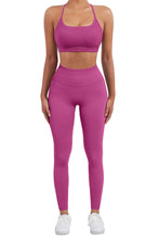 Load image into Gallery viewer, SUUKSESS Women Seamless 2 piece Workout Sets Strappy Padded Sports Bra Booty High Waisted Leggings Outfits (Hot Pink)