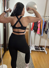 Load image into Gallery viewer, JOYSPELS Sports Bras for Women Extra Comfort Criss-Cross Back Padded Workout Tops for Women Medium Support Black
